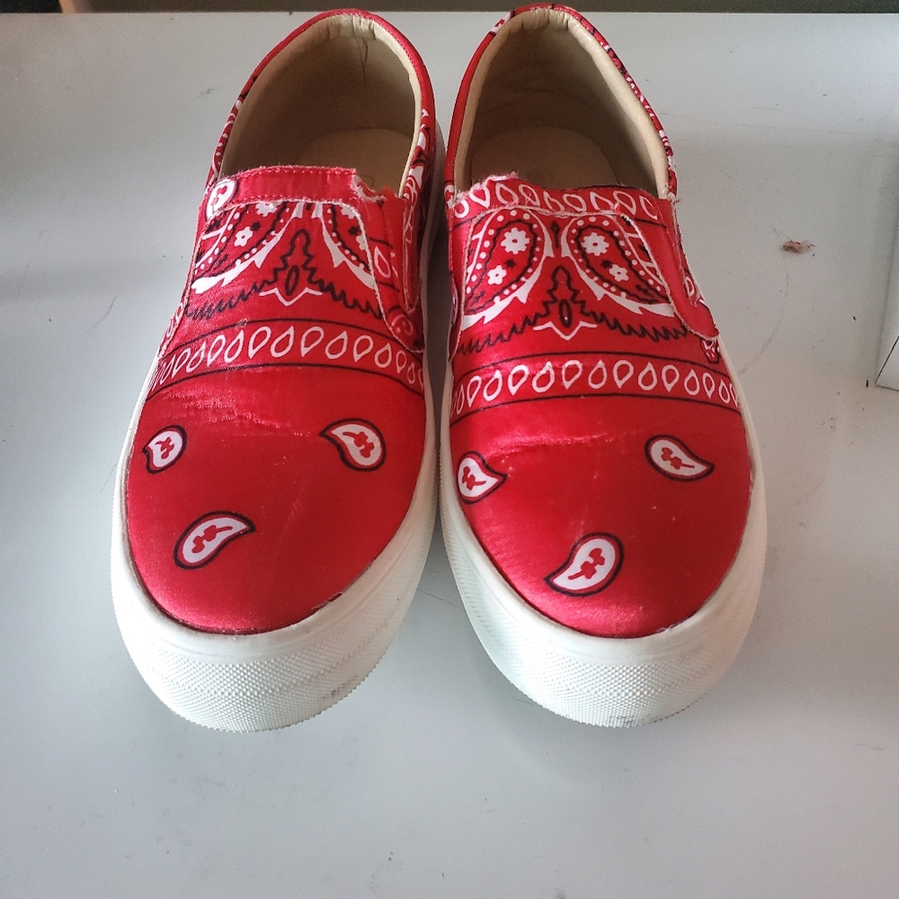 Red Bandana Print Shoes by Mata Shoes
